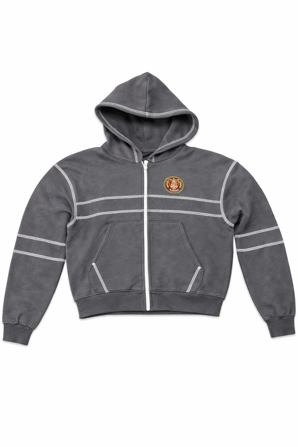 UNION ZIP HOODIE-CONCRETE GREY /WHITE
